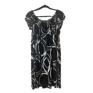 AGB Dress Womens Size 16 Black White Babydoll Mini Fit Geometric Cap Sleeve